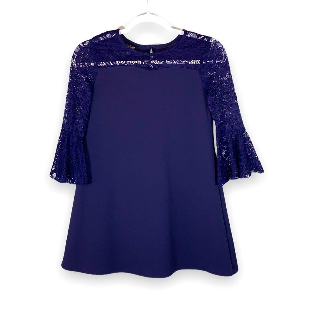 In Girl Navy Blue Lace Flutter Sleeve A-Line Dress Size 12